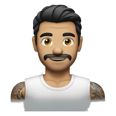 man with a white shirt and black hair with an arm full of tattoos sticker