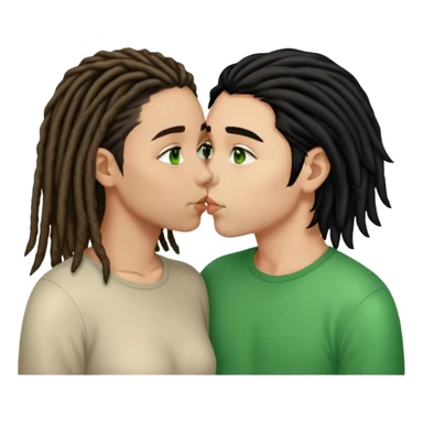 couple kissing. boy light skinned, short brown dreads, and green eyes. the girl is light skinned, straight black hair, and brown eyes sticker
