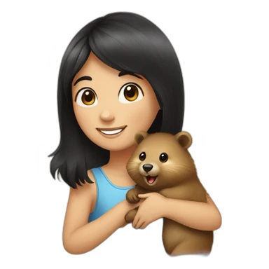 happy-girl-who-is-black-hair-and-hugging-happy-quokka sticker