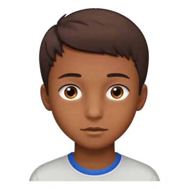 teenage boy with very short gradient hair, brown eyes and long sticker