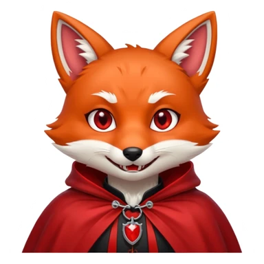Vampire animal, fox in red collar cloak, red eye, fang sticker
