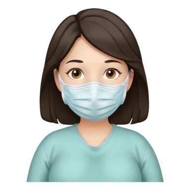 a pregrant lady with dark brown hair? Hair lengt above shoulder, wearing medical face mask sticker