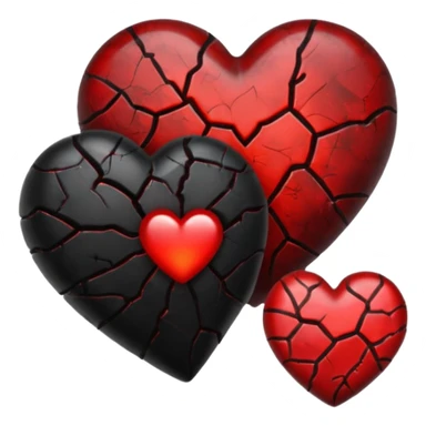 iOS style emoji, dark fantasy heart, black cracked heart, red inner glow, glossy sticker