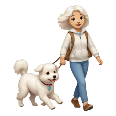 white dog walking with owner sticker