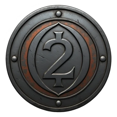 Minimal emoji, gothic metal coin made of black steel, engraved number 2 at the center, ancient industrial aesthetic, worn metal texture, no glow, no neon, flat emoji design, centered, transparent background sticker