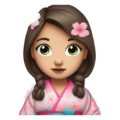 cute brunette girl with blue eyes in pink flower kimono sticker