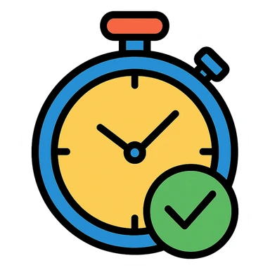 stopwatch icon with a checkmark, representing controlled work time sticker