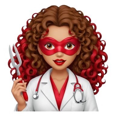 Lilith symbol seductress evil woman. She had brown long curly hair.  evil surgeon kills with scalpel wears red sexy doctor coat with red mouth mask  sticker
