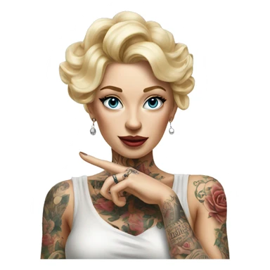Blonde elegant women, her Body Covered with Tattoos, POINTING ON YOU FORWARD with her Hand, Hyper realistic sticker