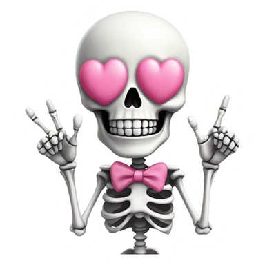 Cute skeleton w pink bow on head and pink heart eyes giving middle finger sticker