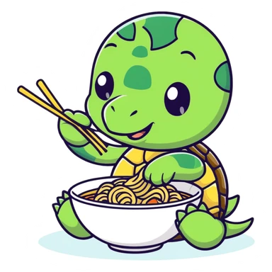 Turtle eating noodles sticker