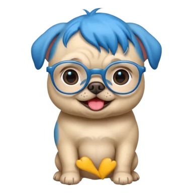 blue haired baby pug wearing glassess sticker