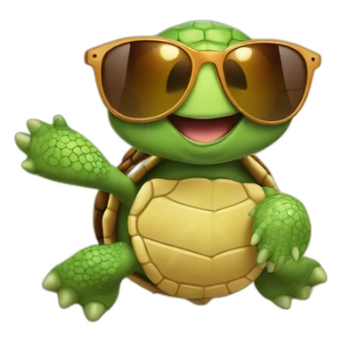 happy turtle walking slowly and sun glasses and a sand watch sticker