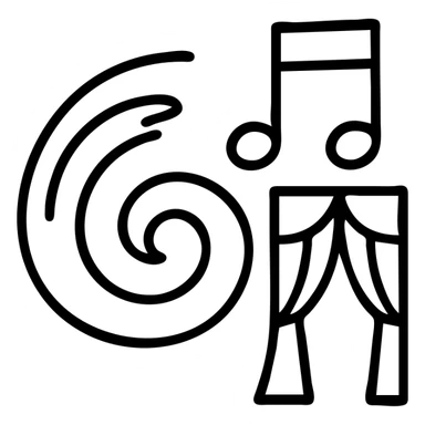 Abstract swirl combining a paint stroke, music note, and stage curtain – symbol of diverse artistic expression sticker