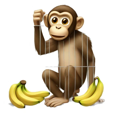 The monkey's outside. Banana inside the cage.  Monkey trying to get the banana out of the cage sticker