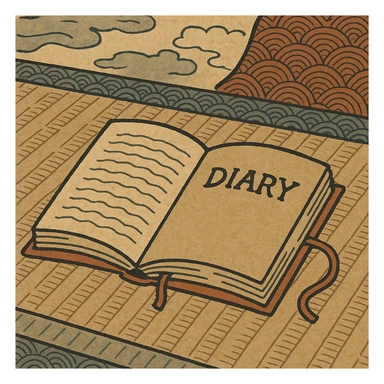a diary, ukiyo-e style, Japanese woodblock print sticker