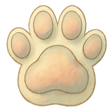 icon of a paw print, soft colors, whimsical, ghibli style sticker