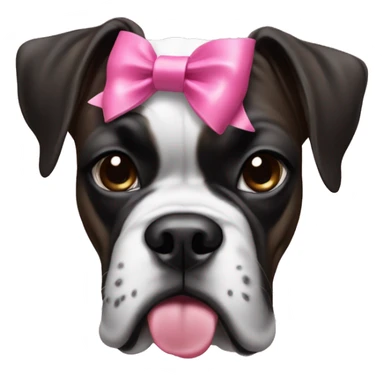 black and white boxer with a pink bow on her head and tongue sticking out sticker