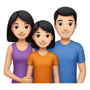 A family of a man, a woman and a boy, tanned, having black hair sticker