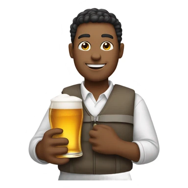 Smiling guy holding a white bag and beer sticker