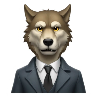 Portrait of Big Bad Angry Wolf with a human-like face wears a sleek jacket and tie like a salesman sticker
