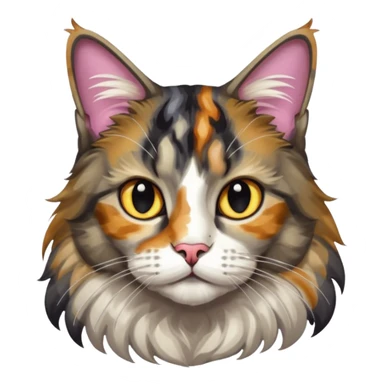 Maine coon black silver tortie et blanc avec une grosse tache noir sur un côté de la tête qui vient comme pour faire une moustache avec des couleurs assez vives  sticker