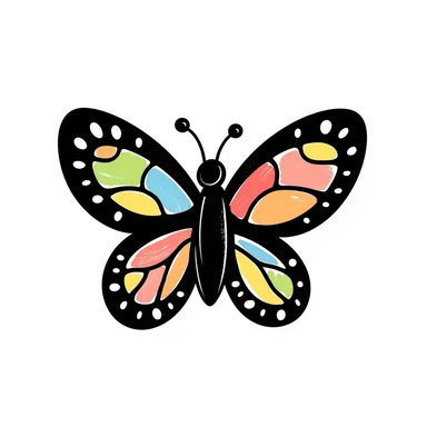 colorful butterfly drawn in childlike crayon style, centered, isolated on white background sticker