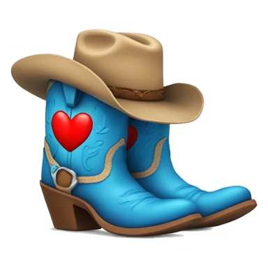 Blue cowboy boots with red love heart on front sticker