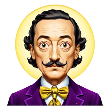Cinematic Realistic portrait of Salvador Dalí, depicted as a surrealist artist with eccentric, expressive features and his iconic mustache, rendered with vibrant, imaginative lighting and richly detailed period attire that capture his avant-garde essence. sticker