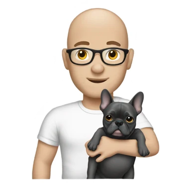 Bald man holding dark grey french bulldog  sticker