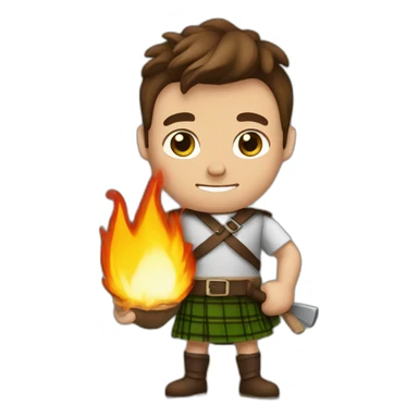 monty starting a fire wearing a kilt flexed bicep brown haired sticker