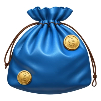 blue coins outside a brown money bag  sticker