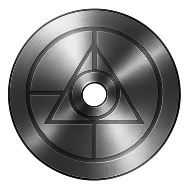 A minimalist CD disc with geometric pattern, glowing effect, purple color sticker