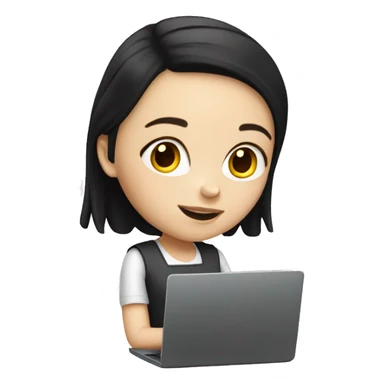 white girl with black hair working on laptop  sticker