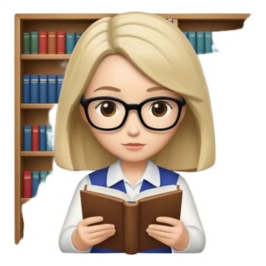 a funkopop type librarian with shoulder length hair reading a book sticker