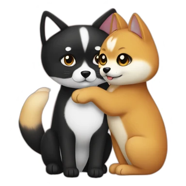 shibainu and black cat being-in-love sticker