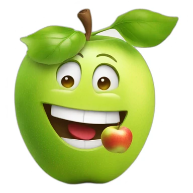 fruit man smiling at the camera with an apple in his hand and pointing behind him sticker