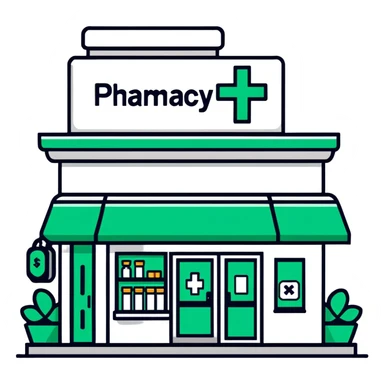Pharmacy storefront, emerald green cross sign sticker