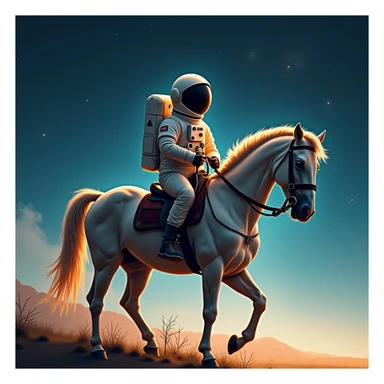 astronaut on horseback with stars in background sticker