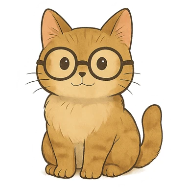 soft toned kawaii cat with glasses on a simple background in ghibli style sticker