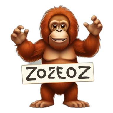 An orangutan with a sign in his hands with the inscription "Zozek Lo"An orangutan with a sign in his hands with the inscription "Zozek Loz" sticker