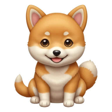 3 month old Shiba Inu puppy, big round eyes, soft orange and white fur, tiny paws, smiling expression, emoji style, simple vector, clean lines, soft shading, pastel background, centered, 1:1 ratio, high quality, cute sticker design sticker