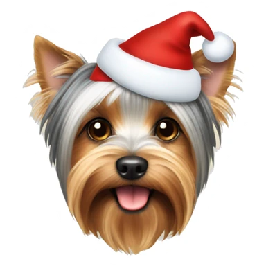 Parti Yorkshire terrier with a Christmas hat sticker