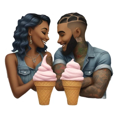 ice cream parlor date for beautiful tattooed couple sticker