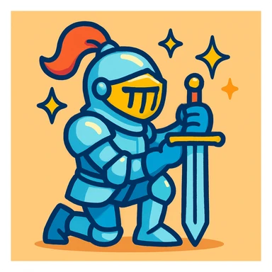 a knight kneeling with sparkles, cartoon style, bright colors sticker