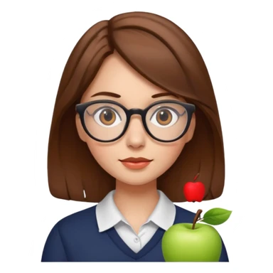 emoji of a young woman with glasses and brown hair, Apple style sticker