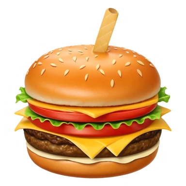 Hamburguesa con una carne, queso derretido, una rebanada de tomate, lechuga, una rebanada de piña. Colocar encima del pan una aceituna con un palillo sticker