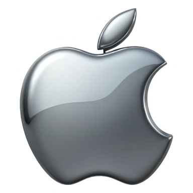Metallic Apple logo emoji icon, chrome surface, sharp reflections, dark background, centered sticker