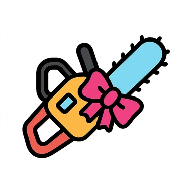 simple icon of a chainsaw with a pink bow, minimalistic, clear lines, easy to recognize sticker