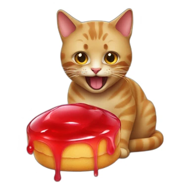 A cat eating a red jelly  sticker
